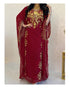 Grand Maroon Kaftan Gown with Heavy Gold Zari Work & Hijab | Luxury Event Dress