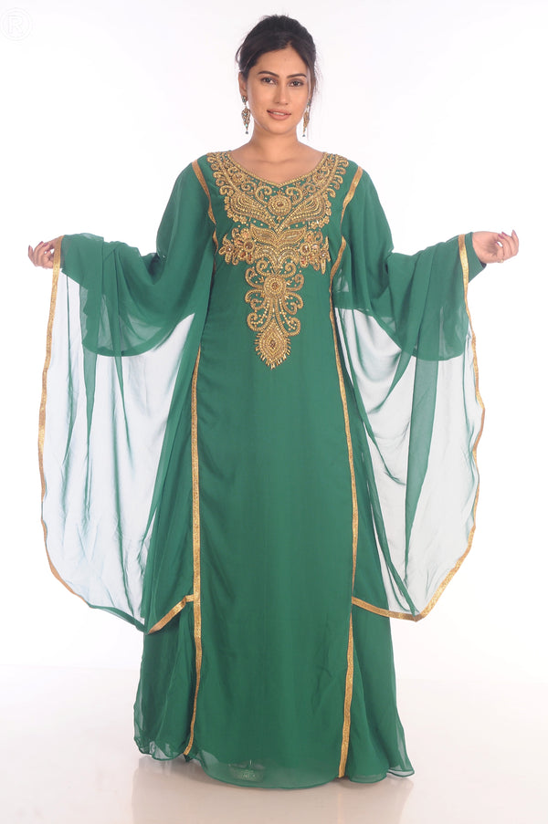 SALE !! 2021 Moroccan Islamic Rama Green Kaftan Beach Fancy Modern Floor Length Bell Sleeve For Women Dress