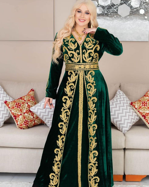 Green Velvet Handcrafted Zari work Stitched Georgette Kaftan Party Dress