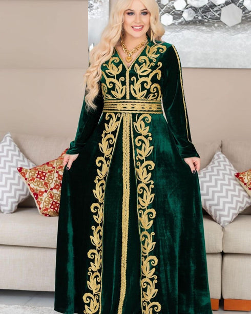 Green Velvet Handcrafted Zari work Stitched Georgette Kaftan Party Dress