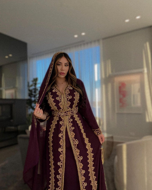 Sara Creation Georgette Zari and Beads Embedded Wine Party Wear Kaftan
