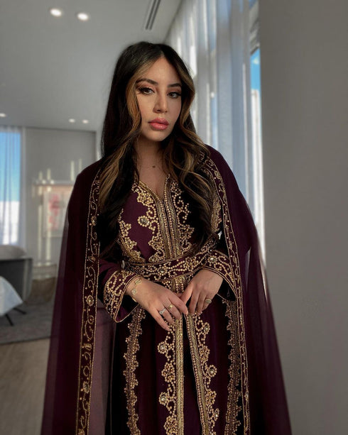 Sara Creation Georgette Zari and Beads Embedded Wine Party Wear Kaftan