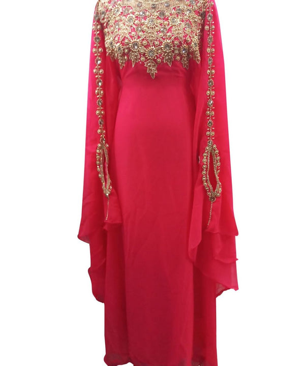 pink georgette embroidered zari work islamic kaftans