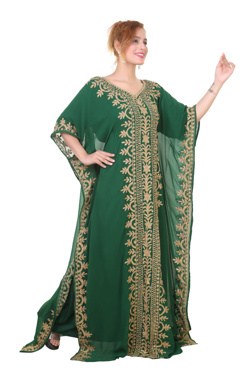 Green Aari Stone Work Georgette Islamic Style Beads Embedded Partywear Kaftan Long Gown Evening wear Dubai kaftan
