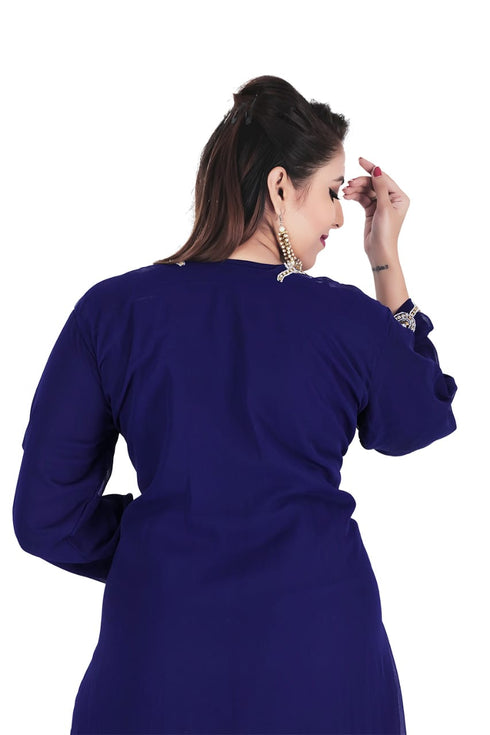 Navy Blue Georgette Islamic Kaftan With Zari And Stone Work