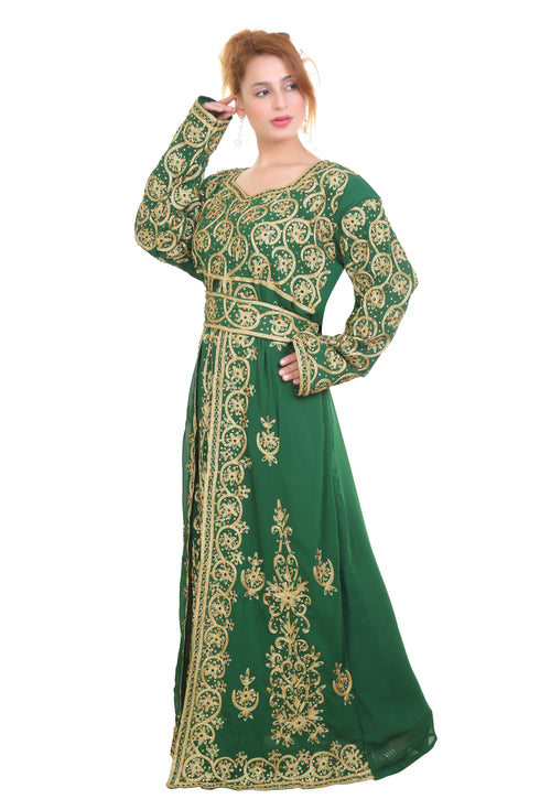 Green Georgette Aari Work Kaftan
