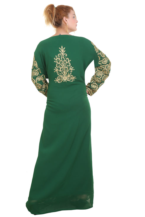 Green Georgette Aari Work Kaftan
