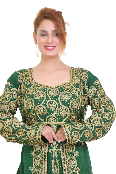 Green Georgette Aari Work Kaftan