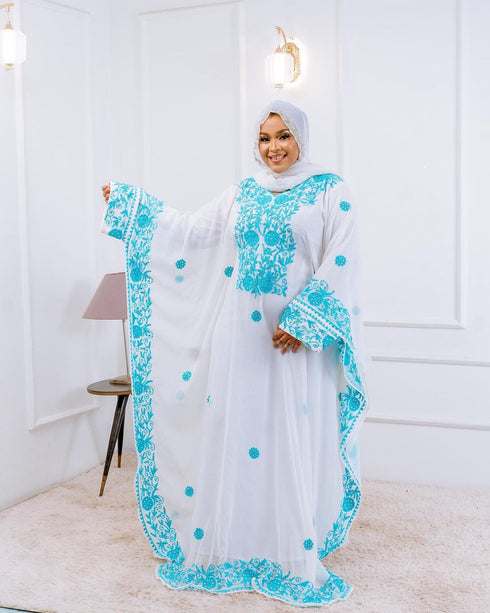 White Handcrafted Zari work Stitched Georgette Kaftan Party Dress