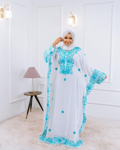 White Handcrafted Zari work Stitched Georgette Kaftan Party Dress