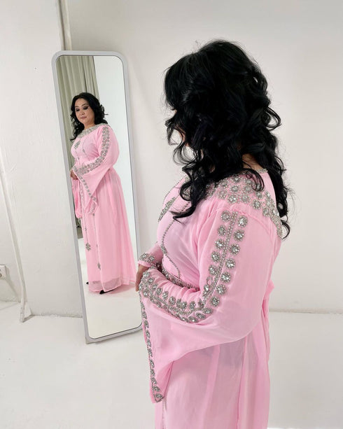 Pink Formal Embellished Kaftan Dress For Occasions