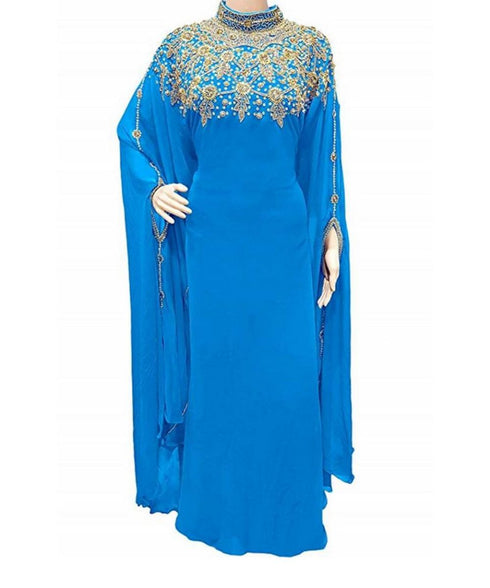 turquoise georgette embroidered zari work islamic kaftans