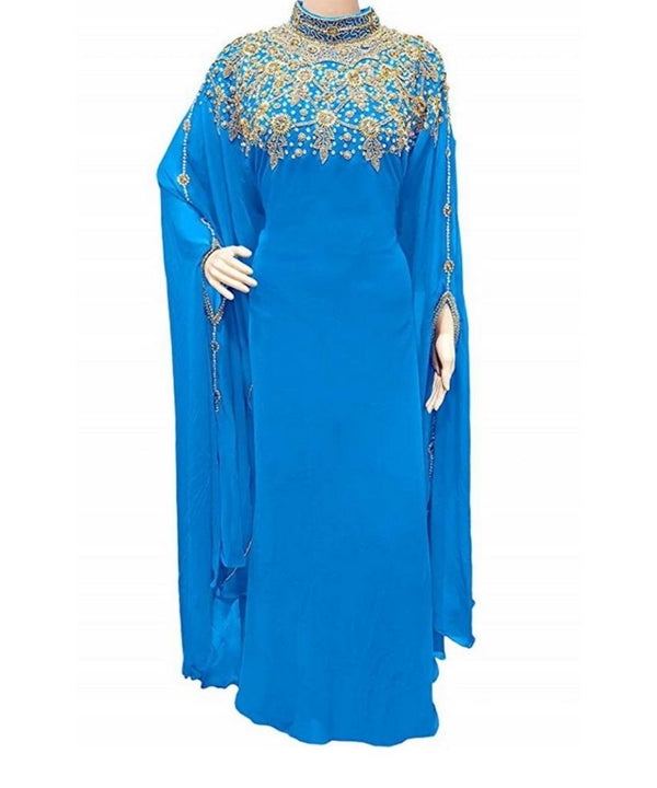 turquoise georgette embroidered zari work islamic kaftans