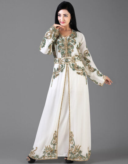 White Zari & Stone Work Stitched Georgette Kaftan Wedding Dress