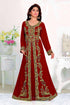 Maroon color luxurious Full Sleeves Handmade Moroccan Kaftan with hijjab