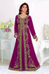 Wine color luxurious Full Sleeves Handmade Moroccan Kaftan with hijjab