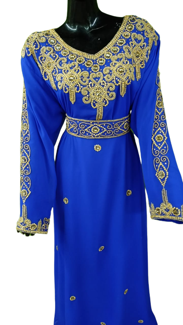 Royal Blue Color Dubai Moroccan Kaftan Farasha Abaya Maxi Modern Fancy Floor Length Dress