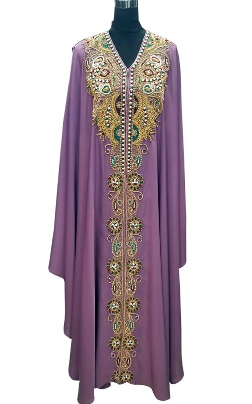 Purple georgette zari stone work islamic abaya