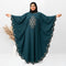 Round Border Embroidery Kaftan Abaya in Ramagreen Color With Hijab