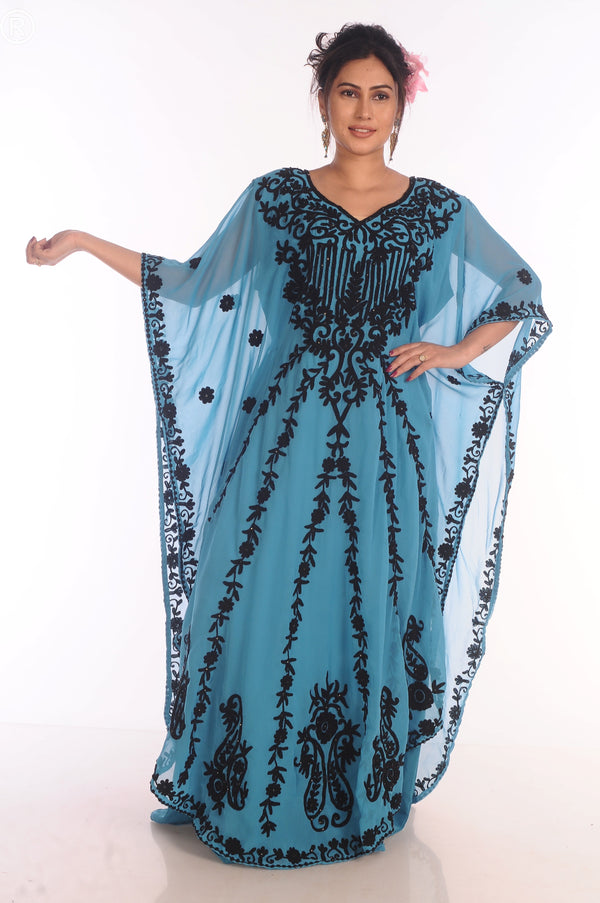 Ethnic Maxi Abaya Moroccan Islamic Phirozy Kaftan Beach Fancy Modern Floor Length Bell Sleeve For Women Dress