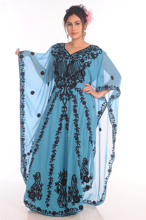 Ethnic Maxi Abaya Moroccan Islamic Phirozy Kaftan Beach Fancy Modern Floor Length Bell Sleeve For Women Dress