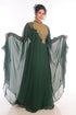 Ethnic Maxi Abaya Moroccan Islamic Bottle Green Kaftan Beach Fancy Modern Floor Length Bell Sleeve For Women Dress