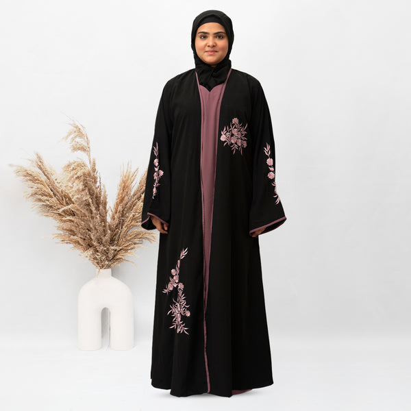 Shrug Embroidery Abaya in Black Color With Hijab