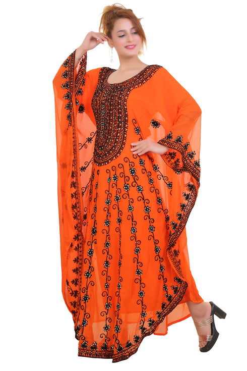 Orange Aarii Stone Work Georgette Islamic Style Beads Embedded Partywear Kaftan Long Gown Evening wear Dubai kaftan