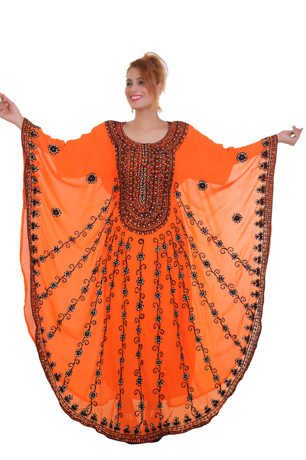 Orange Aarii Stone Work Georgette Islamic Style Beads Embedded Partywear Kaftan Long Gown Evening wear Dubai kaftan