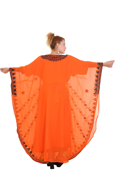 Orange Aarii Stone Work Georgette Islamic Style Beads Embedded Partywear Kaftan Long Gown Evening wear Dubai kaftan