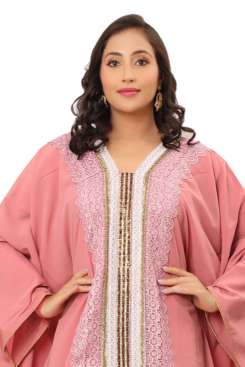 Sale!! Royal Pink Abaya Evening Moroccan Dubai Unique Kaftan Long Gown