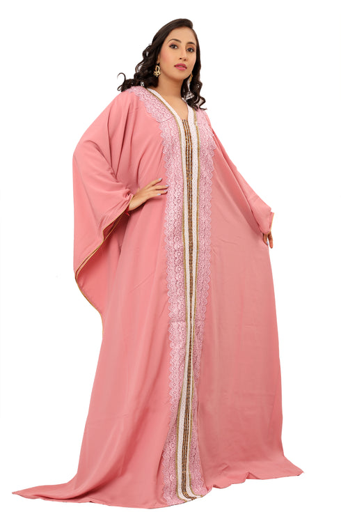 Sale!! Royal Pink Abaya Evening Moroccan Dubai Unique Kaftan Long Gown