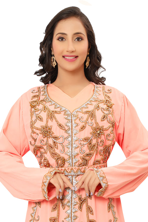 Sale!! Royal Evening Moroccan Dubai Crystal Glass Stones Unique Kaftan African Gold Work Dress