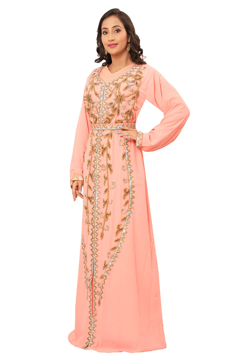 Sale!! Royal Evening Moroccan Dubai Crystal Glass Stones Unique Kaftan African Gold Work Dress