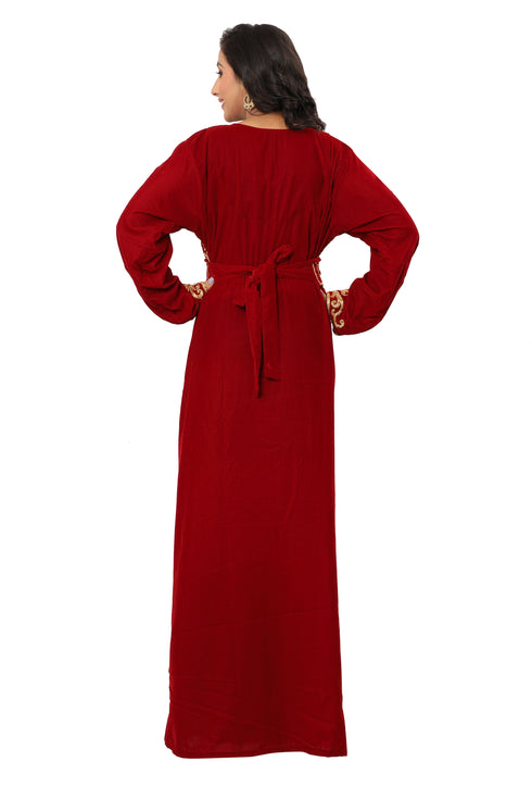 Royal Velvet Moroccan Dubai Kaftan Ari Embroidery Work Party Wear Wedding Women Dress