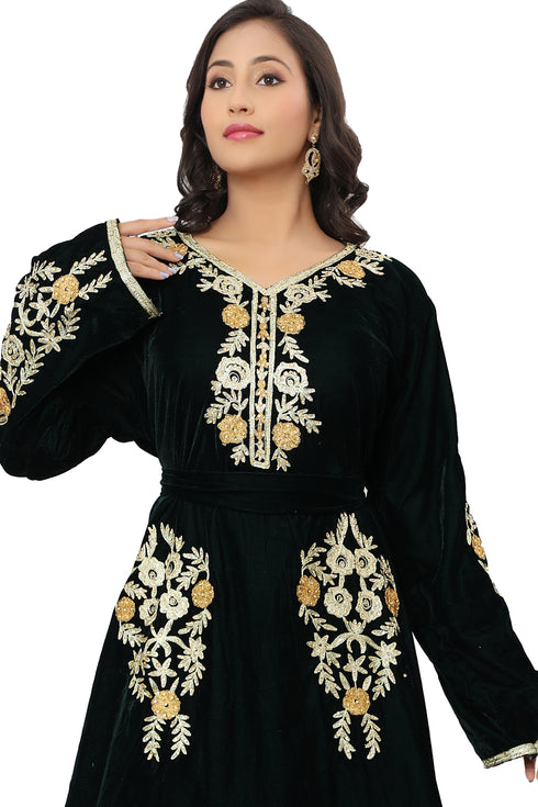 Royal Velvet Moroccan Dubai Kaftan Party Wear Wedding Women Dress Kaftan Takshita Wear Dress