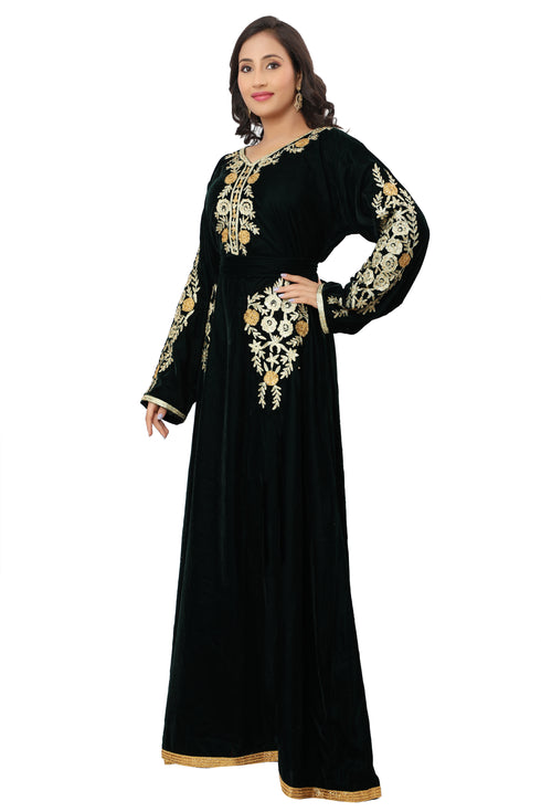 Royal Velvet Moroccan Dubai Kaftan Party Wear Wedding Women Dress Kaftan Takshita Wear Dress