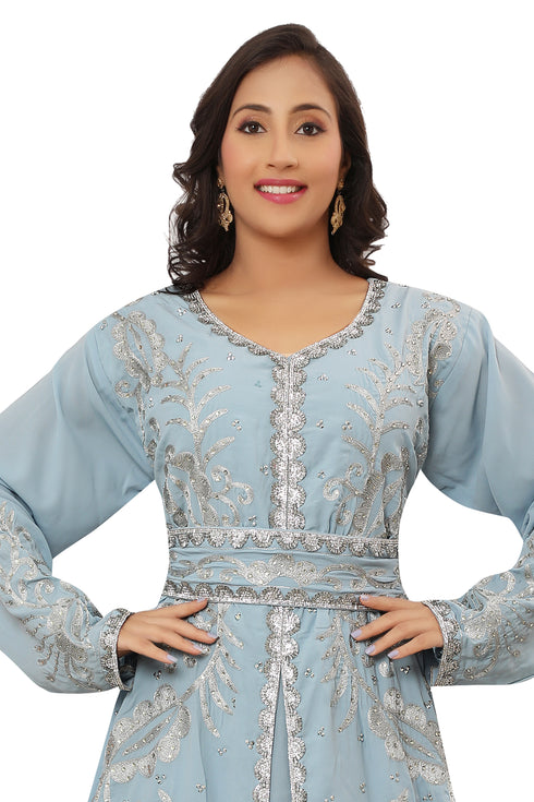Sky Blue Georgette Aari Work Islamic Kaftan
