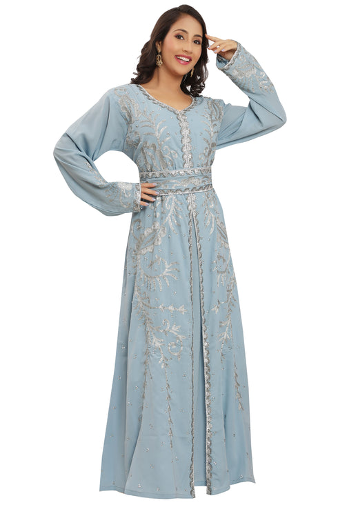 Sky Blue Georgette Aari Work Islamic Kaftan