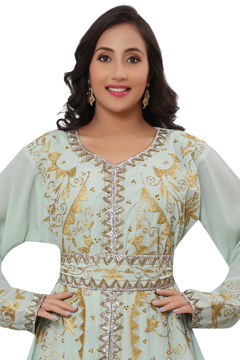 Sea Green Georgette Party Wear Kaftan