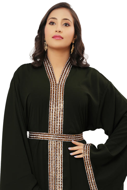 SALE New Abaya Dark Green Wedding Fashion Dubai Kaftans Farasha Abaya Very Long Gown
