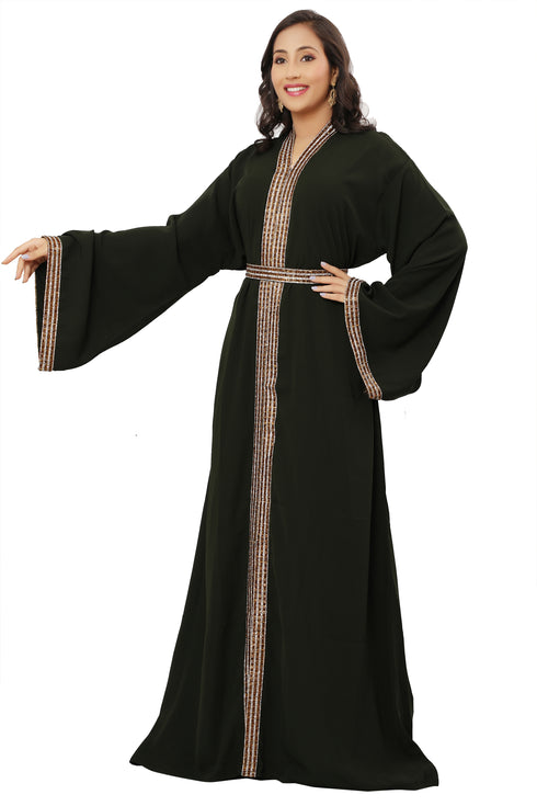SALE New Abaya Dark Green Wedding Fashion Dubai Kaftans Farasha Abaya Very Long Gown