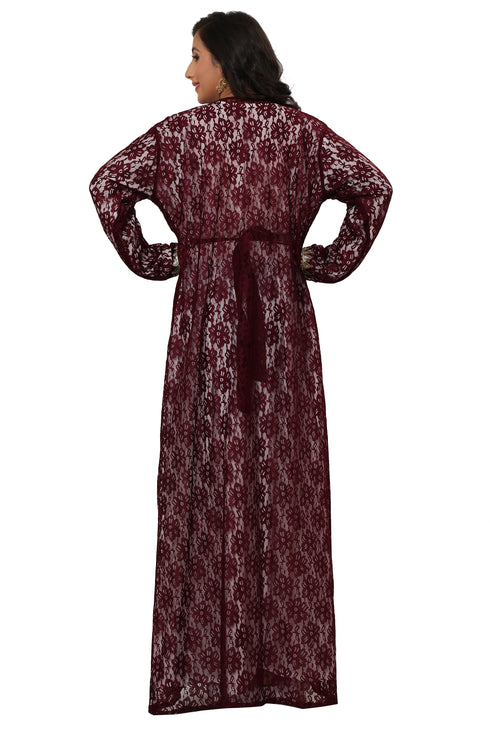 SALE Maroon Net Designer Fashion Kaftan Wedding Dress Islamic Wear Clothing Abaya Very Long Gown