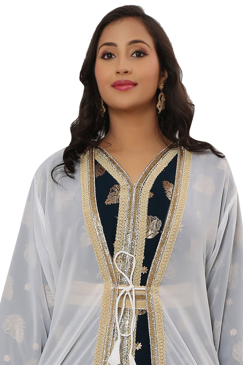White Georgette Zari Work Kaftan Dress