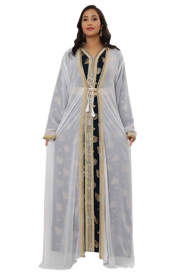 White Georgette Zari Work Kaftan Dress