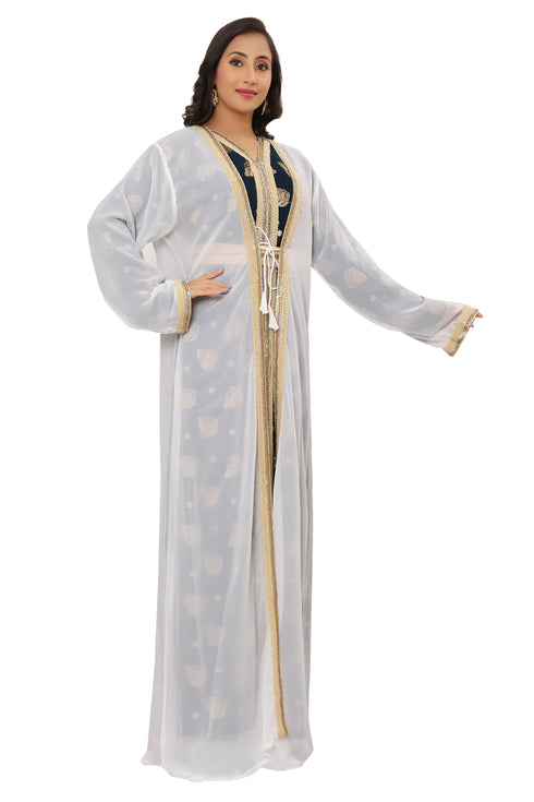 White Georgette Zari Work Kaftan Dress