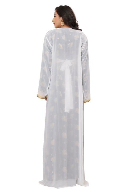 White Georgette Zari Work Kaftan Dress