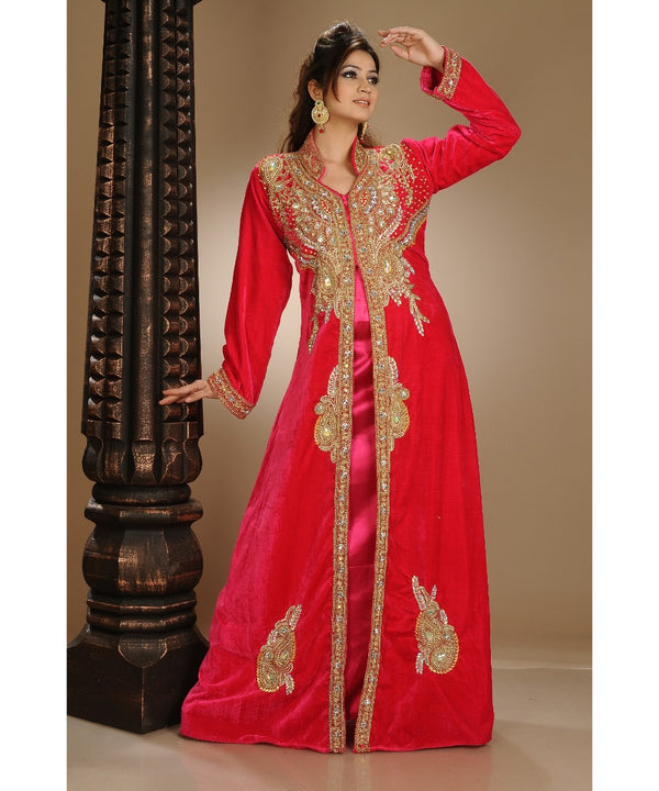 red velvet embroidered zari_work islamic-kaftans