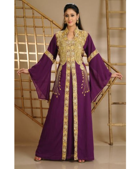 Wine georgette embroidered zari work islamic-kaftans