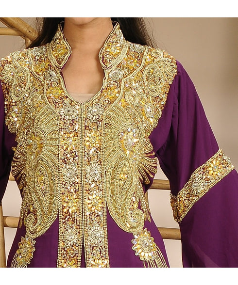Wine georgette embroidered zari work islamic-kaftans